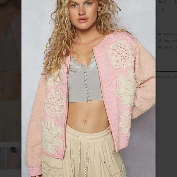POL “ Pearl “ POL Round Neck Quilted Jacket with Crochet Patchwork Detail 94 - Picture 1 of 4